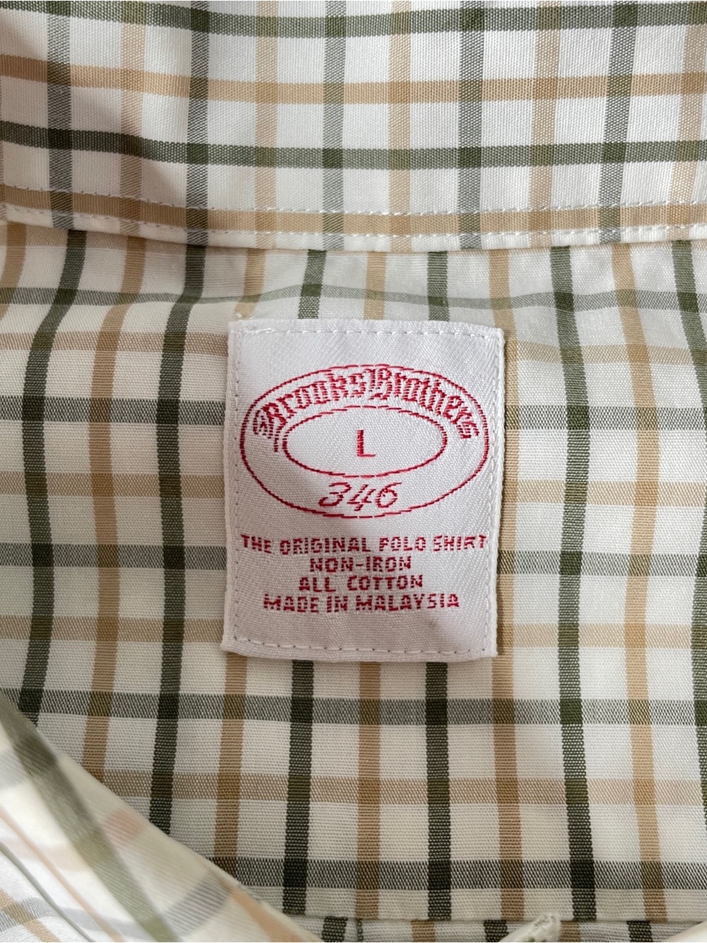 Brooks Brothers Button Down Shirt Men's Large Tan Green Plaid Long Sleeve Preppy - Picture 4 of 6
